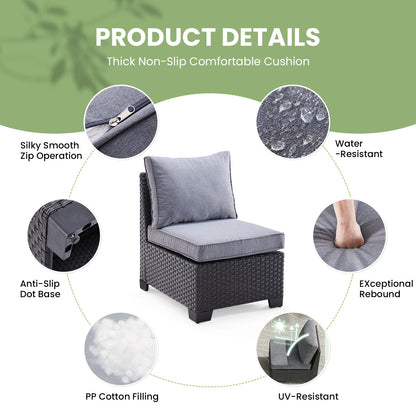 Patio Sectional Sofa Set, with Ottoman, Water/Oil/Stain-Resistant Fabric, Dark Gray Cushion + Gray Wick