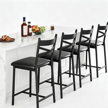 26 Inch Bar Stools Set of 4, Counter Height Bar Chairs with Back and Thick Cushion, Upholstered Dining Chairs with Padded Seat