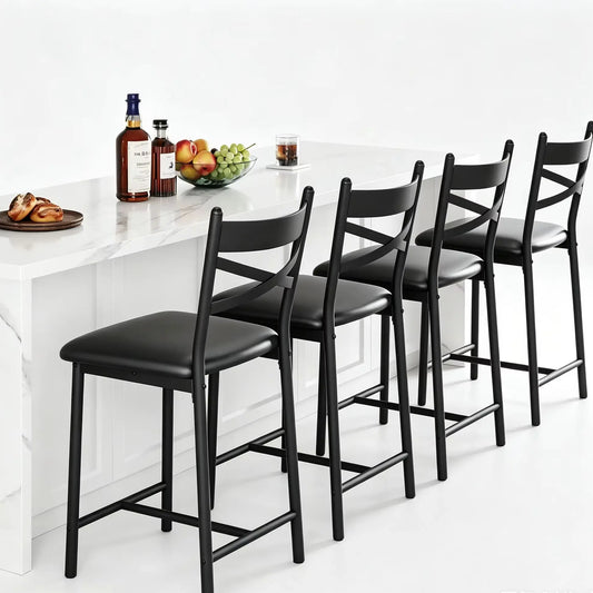 26 Inch Bar Stools Set of 4, Counter Height Bar Chairs with Back and Thick Cushion, Upholstered Dining Chairs with Padded Seat
