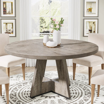 Round Dining Table for 4, 47 Inch Farmhouse Kitchen Table