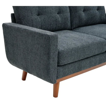 Mid-Century Modern Upholstered Tufted Loveseat Sofa With Wooden Legs