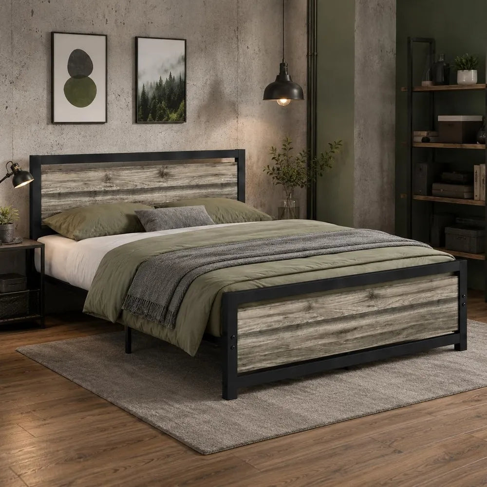 Queen Size Metal Platform Bed Frame with Headboard, 10.5 Inch Underbed Storage Clearance, Heavy Duty Steel Slat Support, No Box Spring Required, Easy Assembly