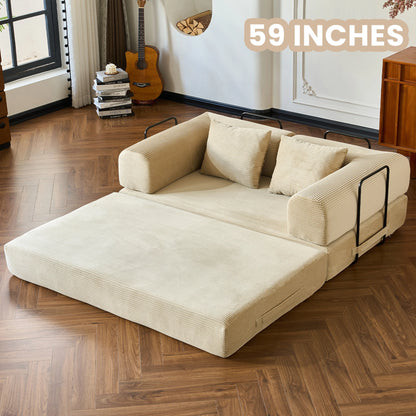 79''  Foldable Convertible Futon Sleeper Sofa Bed with L-Shaped Armrests for Living Room