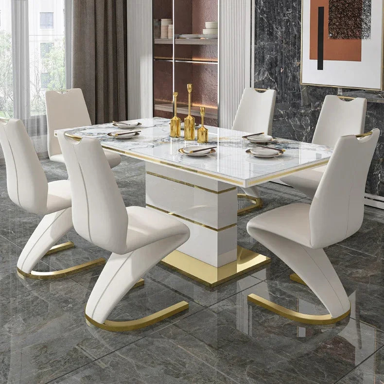 Luxury Gold Marble Square Dining Table Set 4 Chairs or 6 Chairs