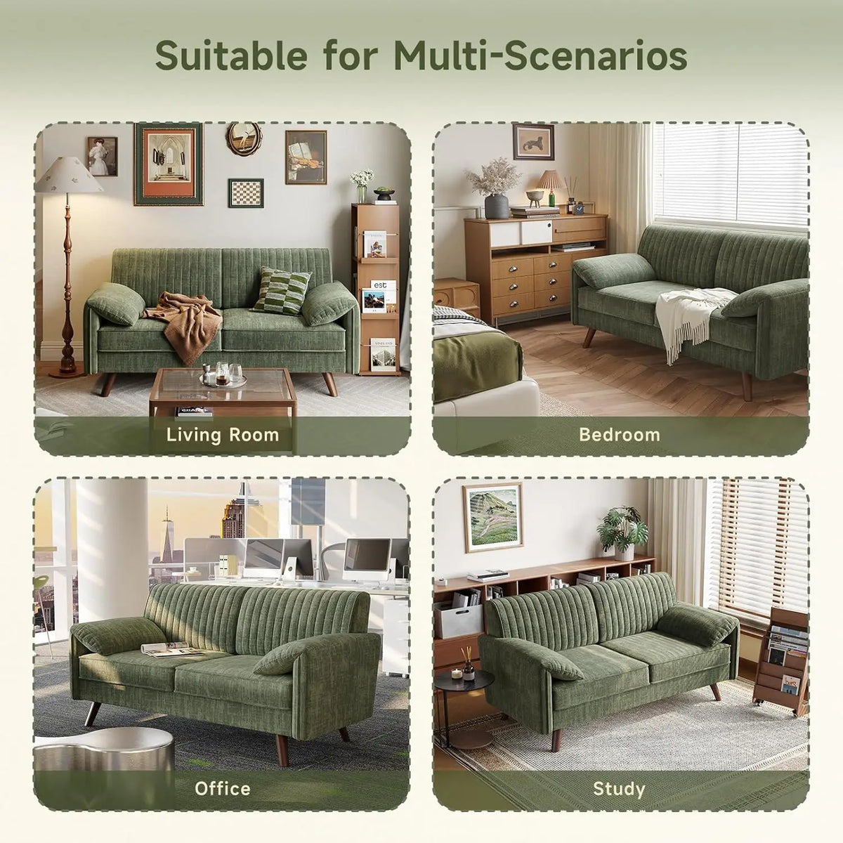 Modern Loveseat Sofa 64.5" for Small Space Living Room, Chenille Fabric 2-Seater Couch with High Legs（164cm）, Comfy Small Apartment Sofa Green