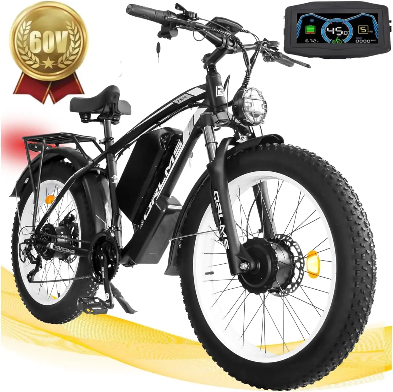 TS60 5000W Dual Motor E-Bike, 45MPH Mountain AWD 21-Speed with 26" x 4.0 Fat Tire