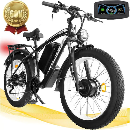 TS60 5000W Dual Motor E-Bike, 45MPH Mountain AWD 21-Speed with 26" x 4.0 Fat Tire