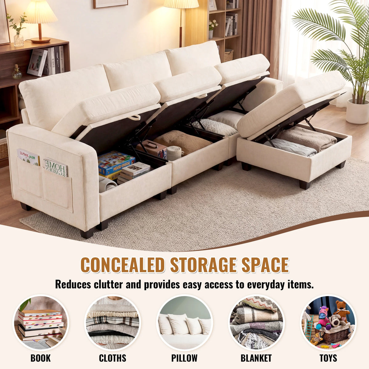 Modular Sectional Sofa Set with 2 Ottomans, U Shaped Convertible Couch with Storage, 4 Seat Convertible Sectional Couches for Large Living Room, Cloud-Like Comfort