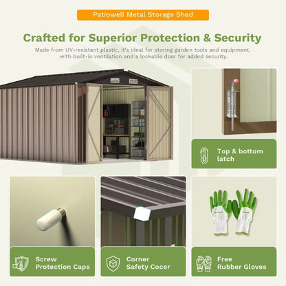 10 x 12 FT Outdoor Storage Shed, Large Metal Shed Storage with Lockable Doors and Steel Frame,