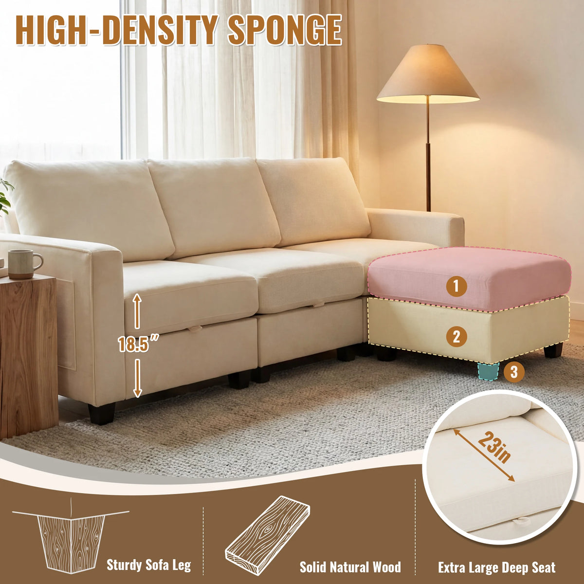 Modular Sectional Sofa Set with 2 Ottomans, U Shaped Convertible Couch with Storage, 4 Seat Convertible Sectional Couches for Large Living Room, Cloud-Like Comfort