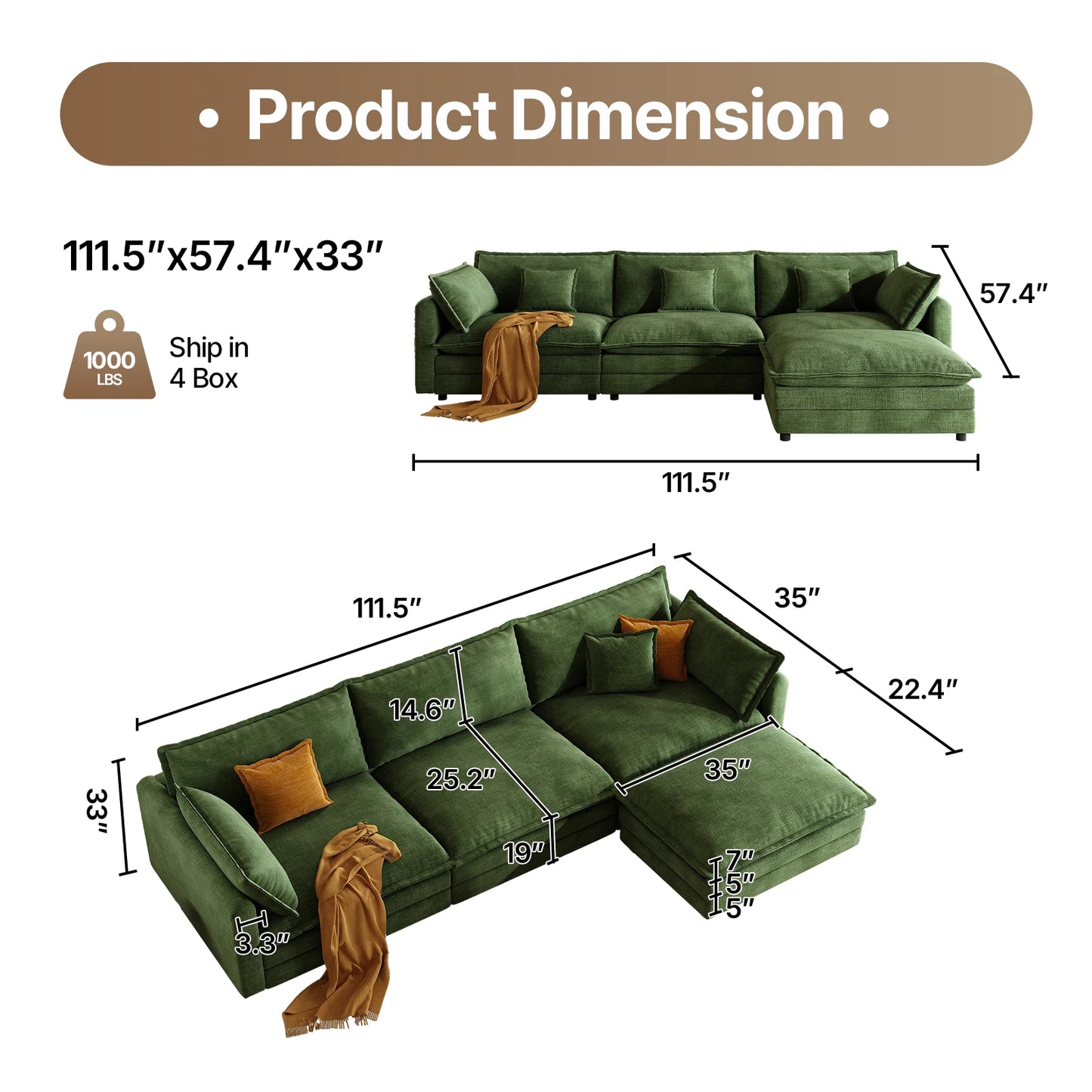 Modular Sectional Cloud Couch with Ottoman