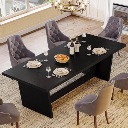 Rectangular Rustic Long  Farmhouse Kitchen Table with Solid Pedestal for Big Family