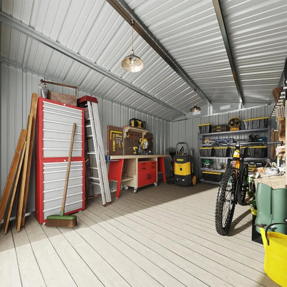 10x12 FT Outdoor Storage Shed with Double Hinged Large Door Garden Utility Shed Lockable Sloped Roof Metal Backyard Patio