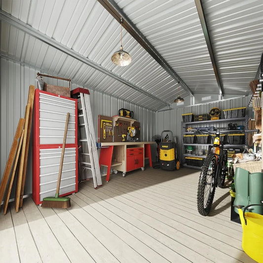 10x12 FT Outdoor Storage Shed with Double Hinged Large Door Garden Utility Shed Lockable Sloped Roof Metal Backyard Patio
