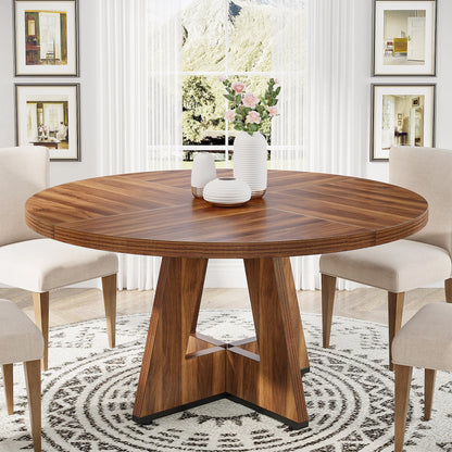 Round Dining Table for 4, 47 Inch Farmhouse Kitchen Table