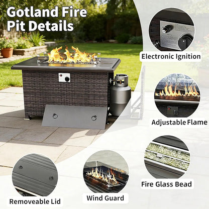 8 Pieces Patio Furniture Set with Fire Pit Table, All Weather Rattan Outdoor Furniture with 29.5'' High Backrest, Customized