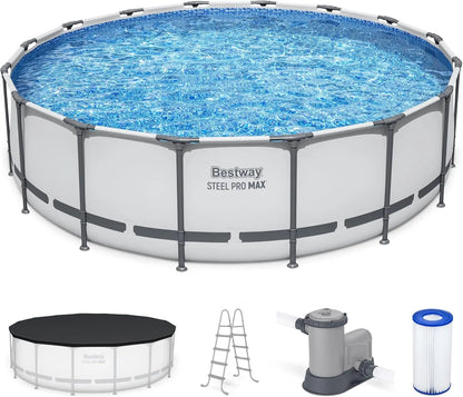 Bestway Steel Pro MAX 14' x 48" Above Ground Pool, Round Metal Frame Outdoor Swimming Pool Set with Filter Pump,