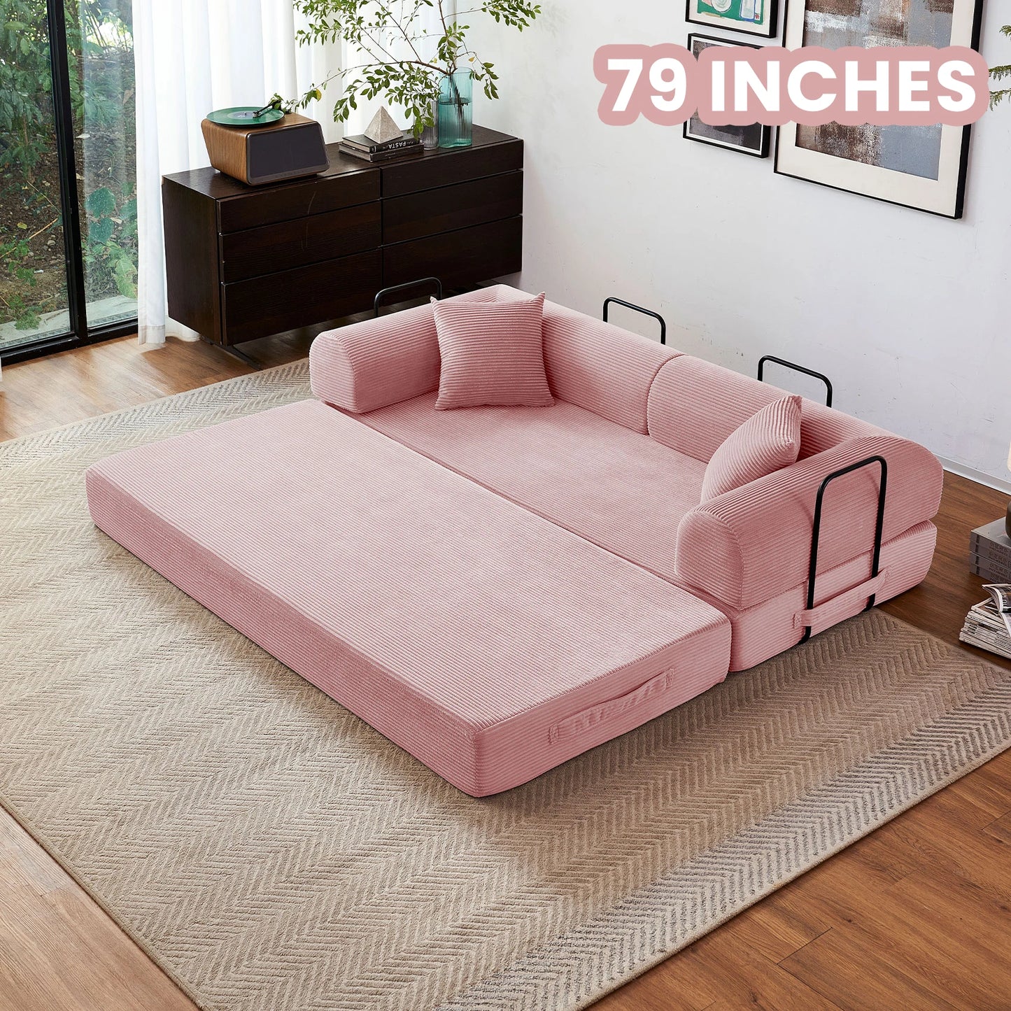 79''  Foldable Convertible Futon Sleeper Sofa Bed with L-Shaped Armrests for Living Room