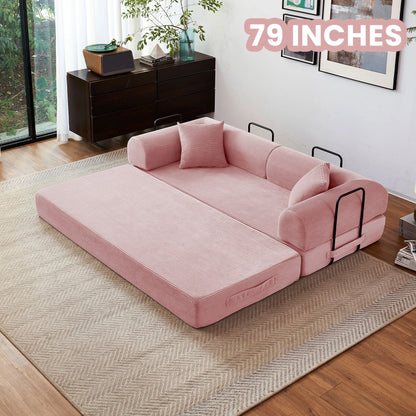 79''  Foldable Convertible Futon Sleeper Sofa Bed with L-Shaped Armrests for Living Room