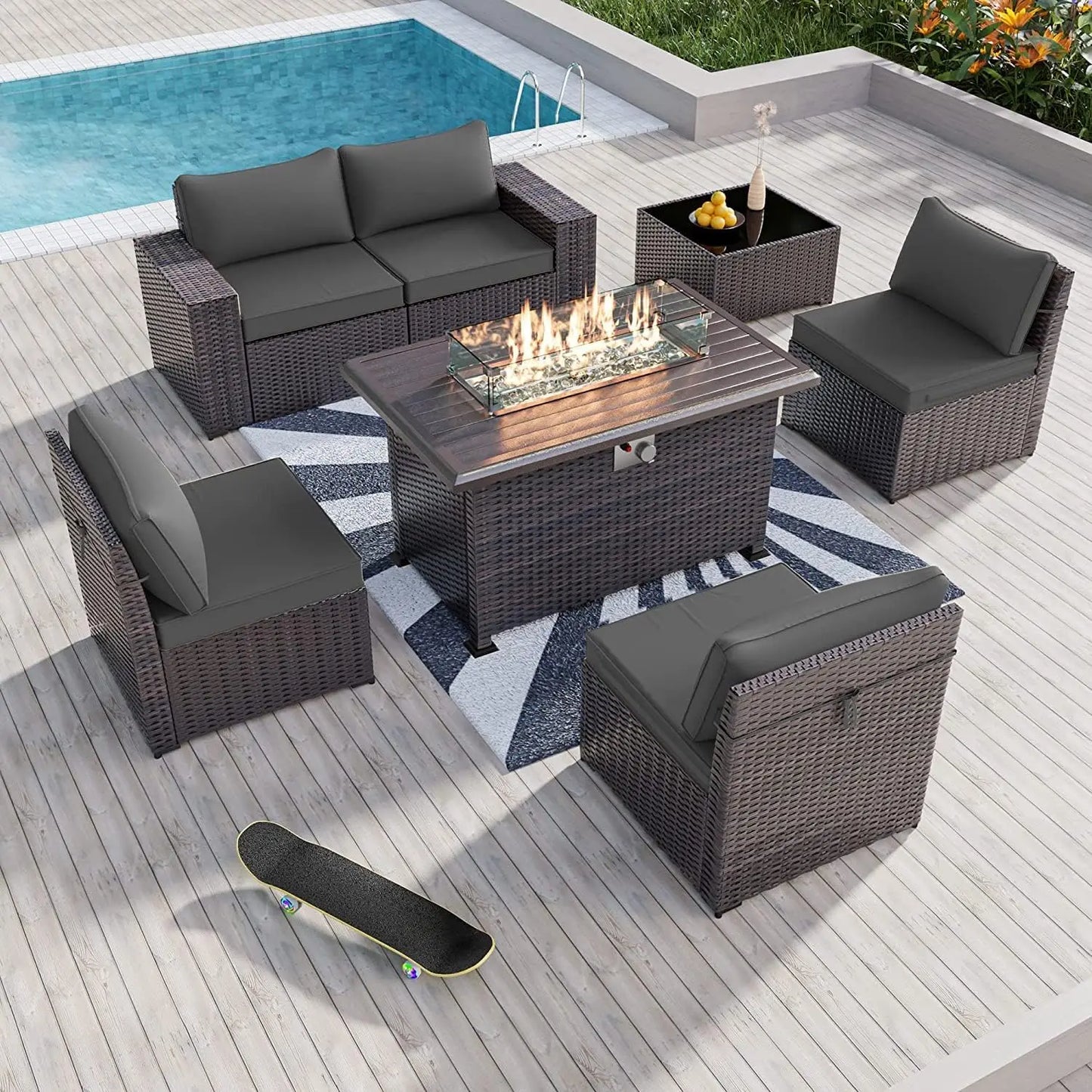 6PCS Outdoor Wicker Rattan Sectional Sofa Patio Furniture Set