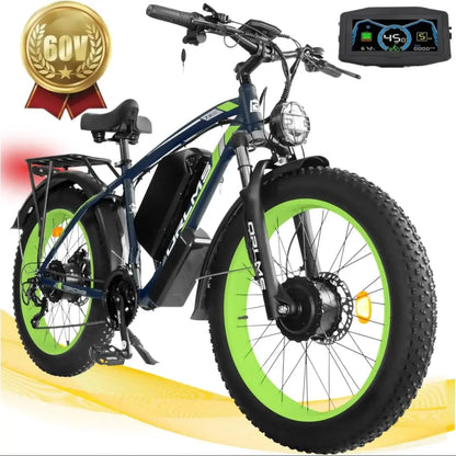 TS60 5000W Dual Motor E-Bike, 45MPH Mountain AWD 21-Speed with 26" x 4.0 Fat Tire