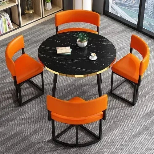 Round Luxury White Mobile Dining Table  Set with 4 Chairs