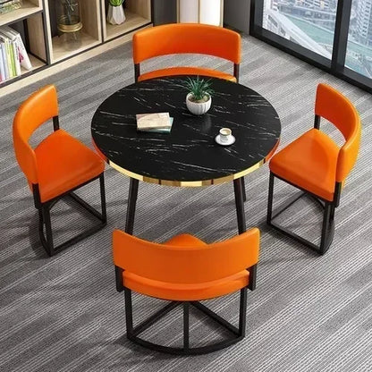 Round Luxury White Mobile Dining Table  Set with 4 Chairs