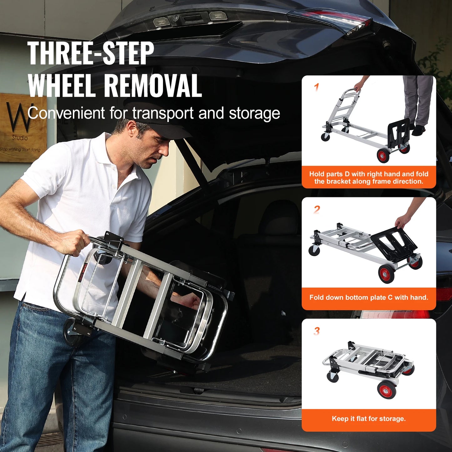 400 lbs Folding Hand Truck Lightweight Dolly with Wheels Foldable Utility Cart for Warehouse Transport Moving