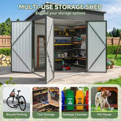 7.5'x4'  Lockable Door Metal Storage Cabinet with Slopping Roof for Tools