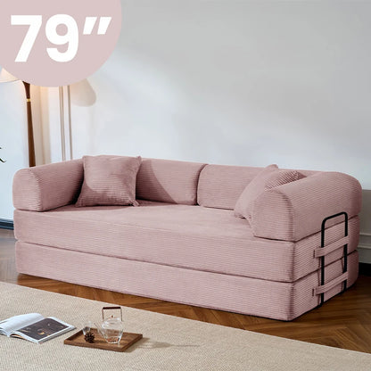 79’’ Folding  Corduroy Upholstered Convertible Sofa Bed  Boneless Couch