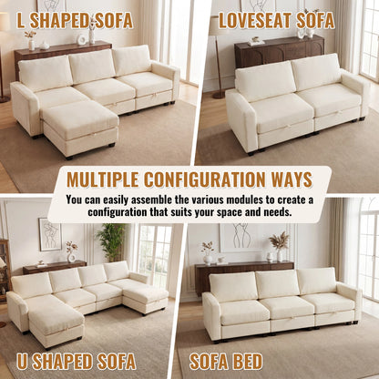 Modular Sectional Sofa Set with 2 Ottomans, U Shaped Convertible Couch with Storage, 4 Seat Convertible Sectional Couches for Large Living Room, Cloud-Like Comfort