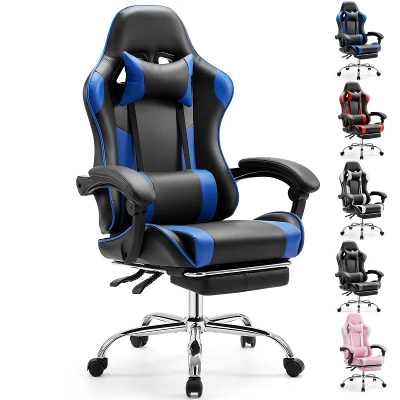 Adjustable Leather Gaming Chair with Headrest & Lumbar Support