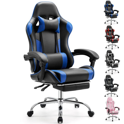Adjustable Leather Gaming Chair with Headrest & Lumbar Support