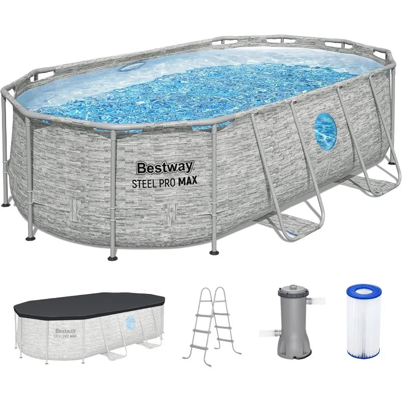 Above Ground Oval Metal Frame Outdoor Swimming Pool 14’ x 8'2" x 39.5”