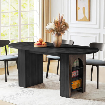 Round Fluted Base Modern Oval Expandable Kitchen Dining Table ,41-78in Seats 4-8