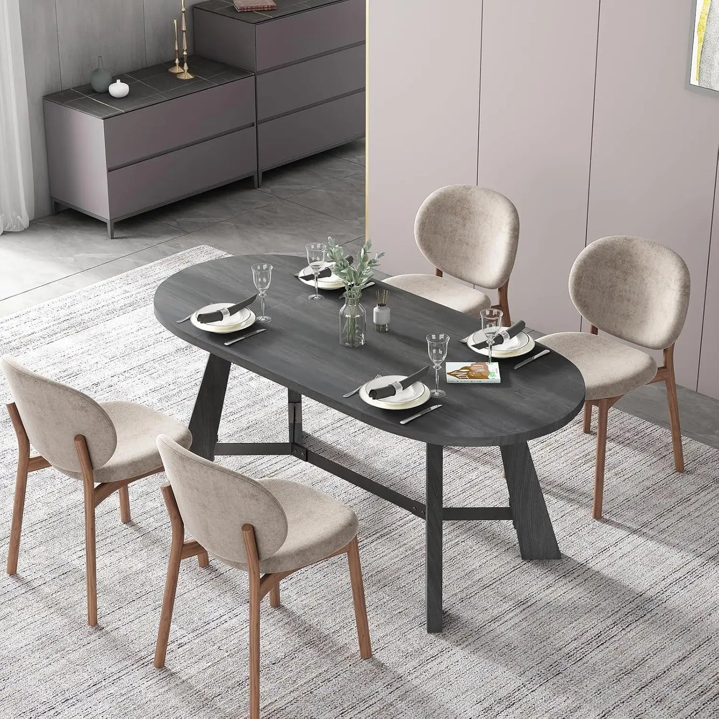 70.86in Rustic Oval  Farmhouse Wood Kitchen Table with Sturdy Tapered Legs for 6-8 Persons