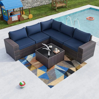6PCS Outdoor Wicker Rattan Sectional Sofa Patio Furniture Set