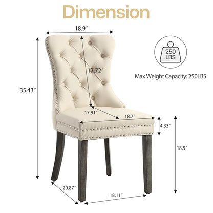 Leather Dining Chairs with Solid Wood Legs and Pull Ring, Luxury, Customized Set of 6