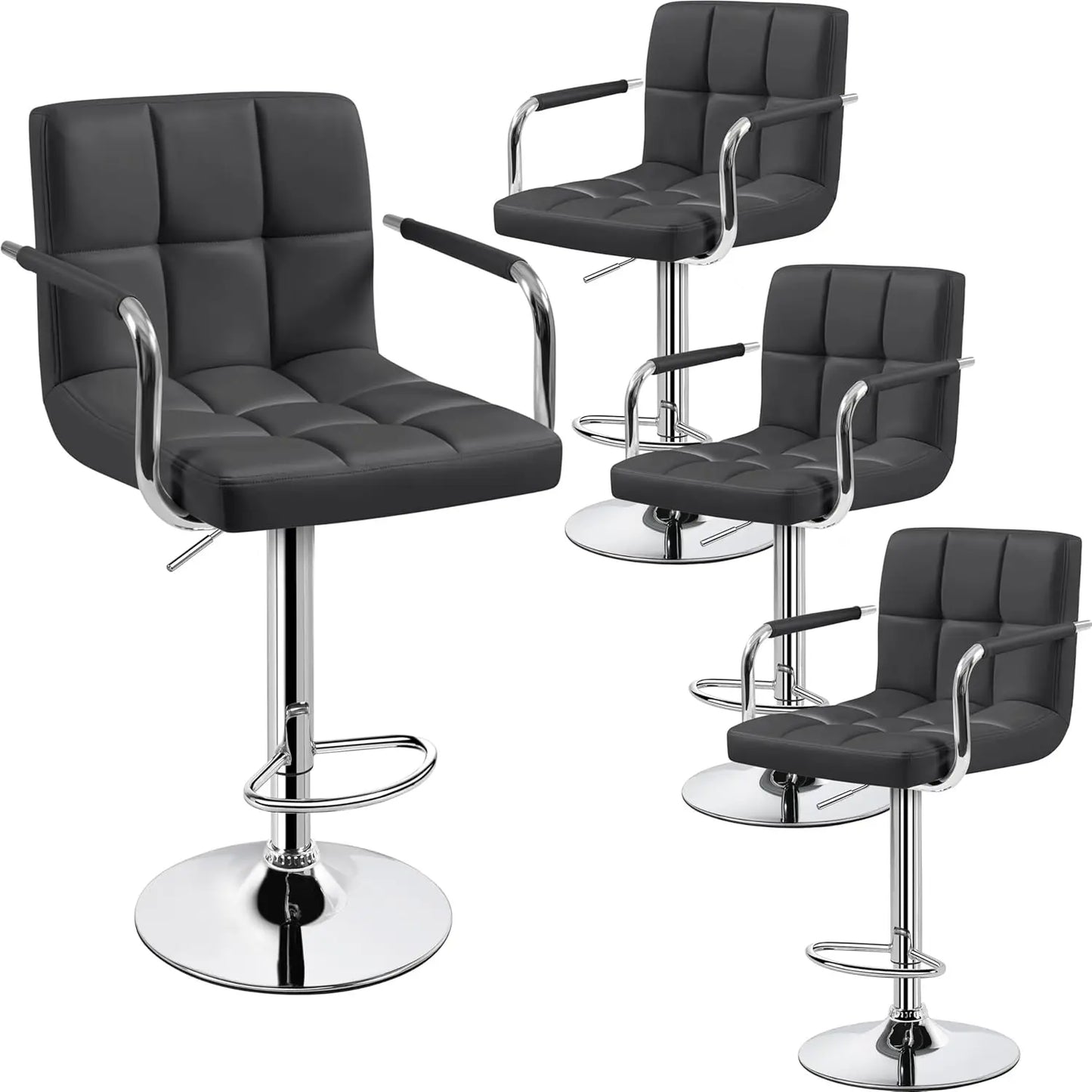 Counter Height Bar Stools Set of 4, PU Leather Adjustable Barstools with Armrest, with Thickened Seat