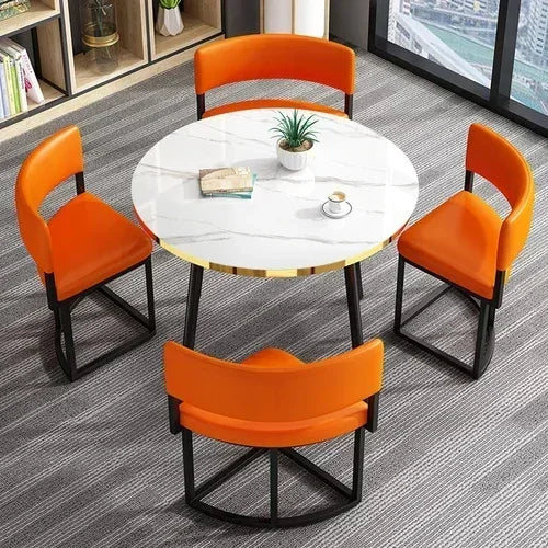 Round Luxury White Mobile Dining Table  Set with 4 Chairs