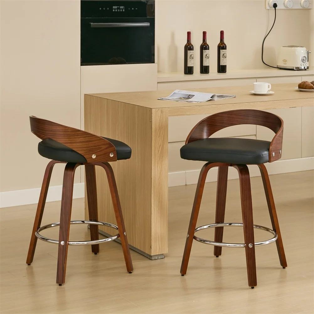 Swivel Barstools (2) with Low Back Wood Legs