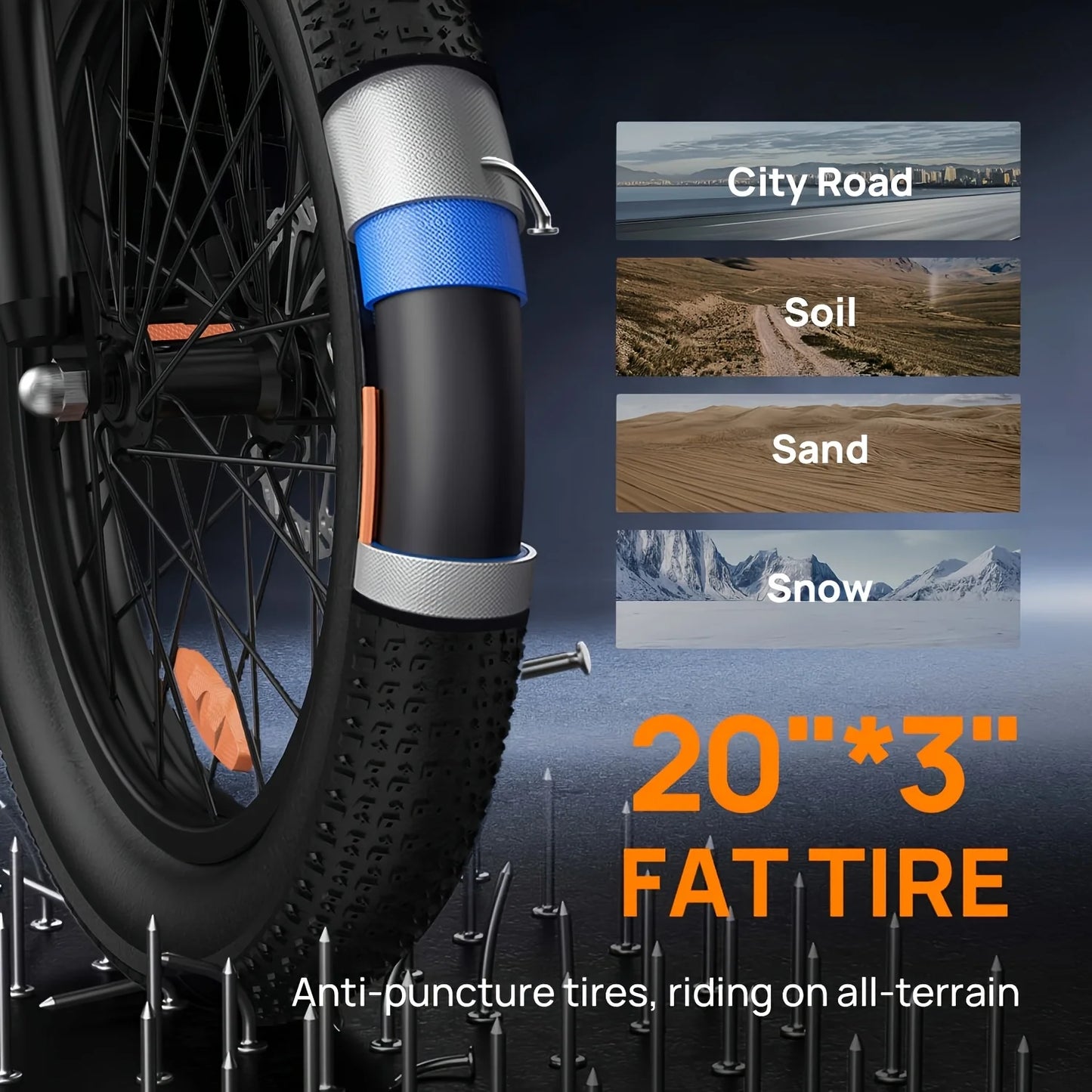 E20 Electric Bike  20''X3" Fat Tire, 7-Speed E-Bike with Dual Disc Brake
