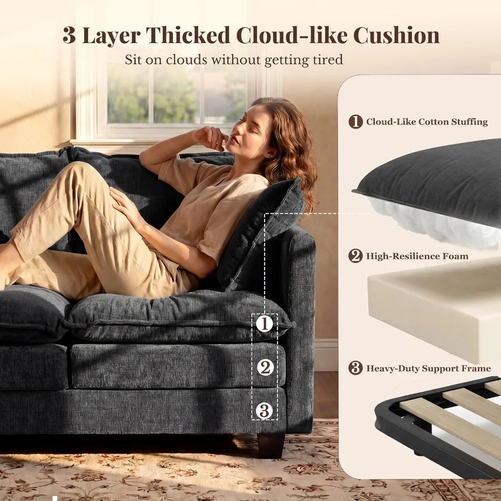 50" Loveseat Sofa, Cloud Cushion, Deep Seat, Modern Couch with Pillows, for Small Spaces, Black