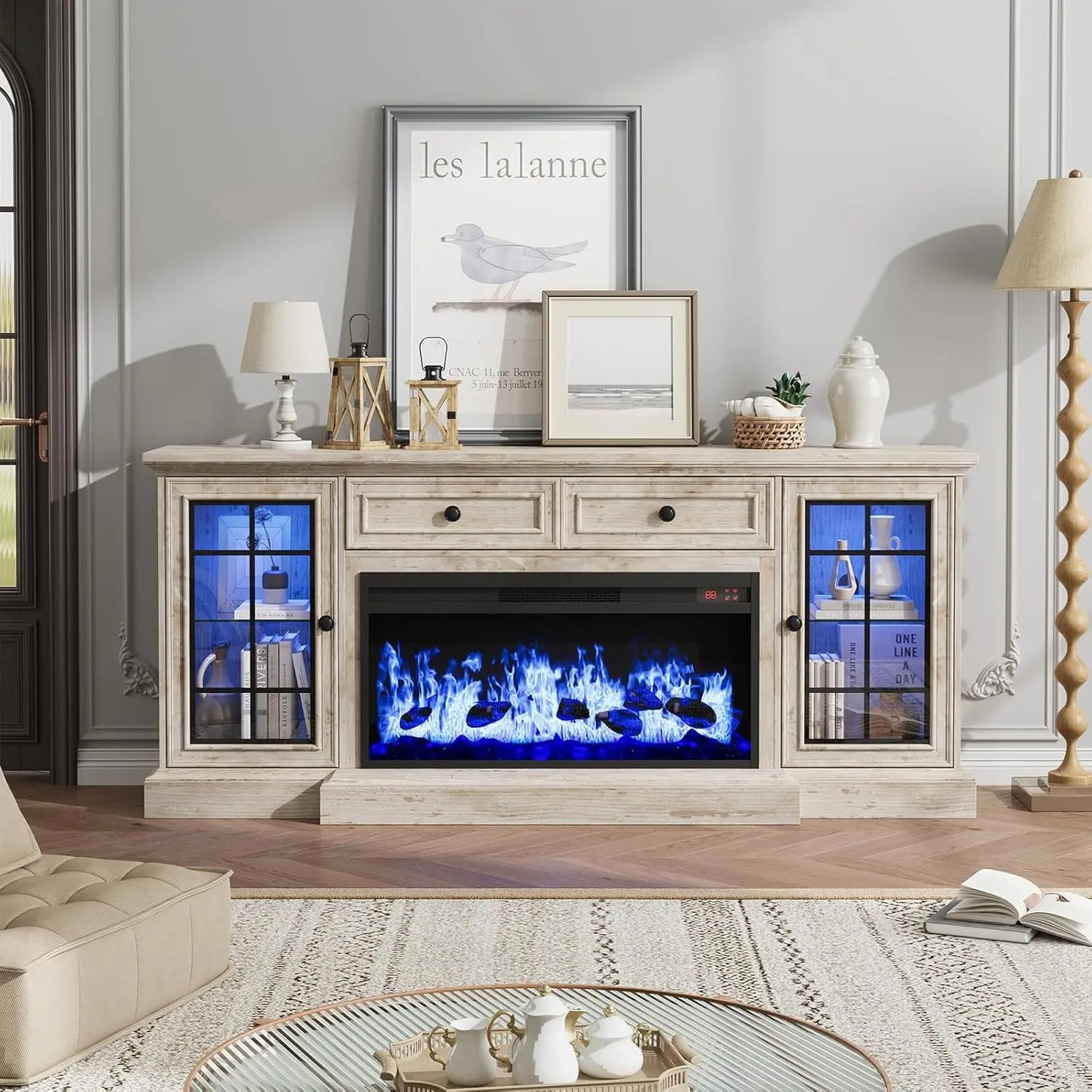 Entertainment Center with  Electric Fireplace & LED Lights,