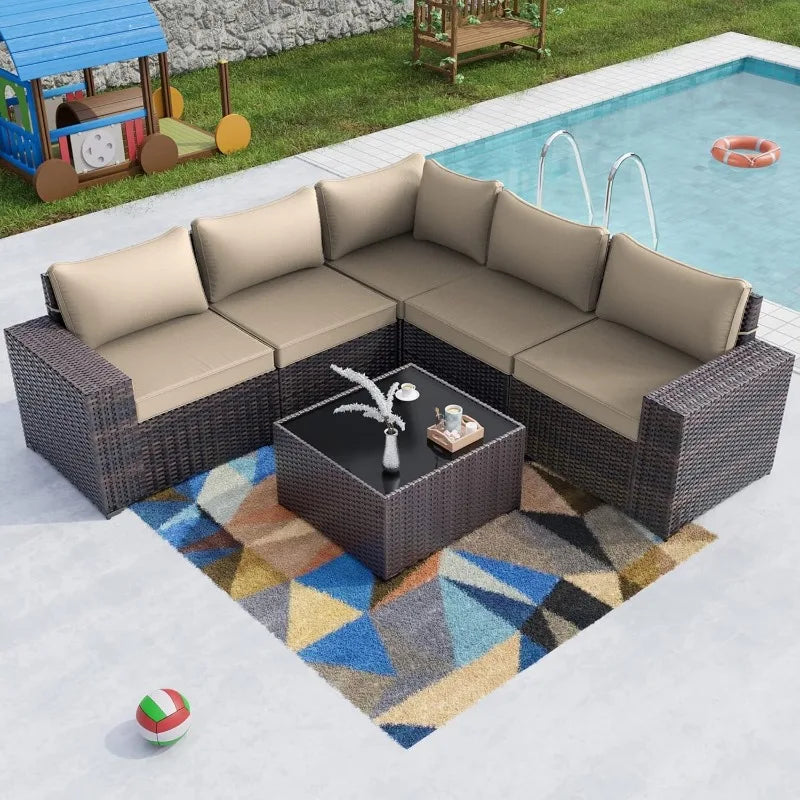 6PCS Outdoor Wicker Rattan Sectional Sofa Patio Furniture Set
