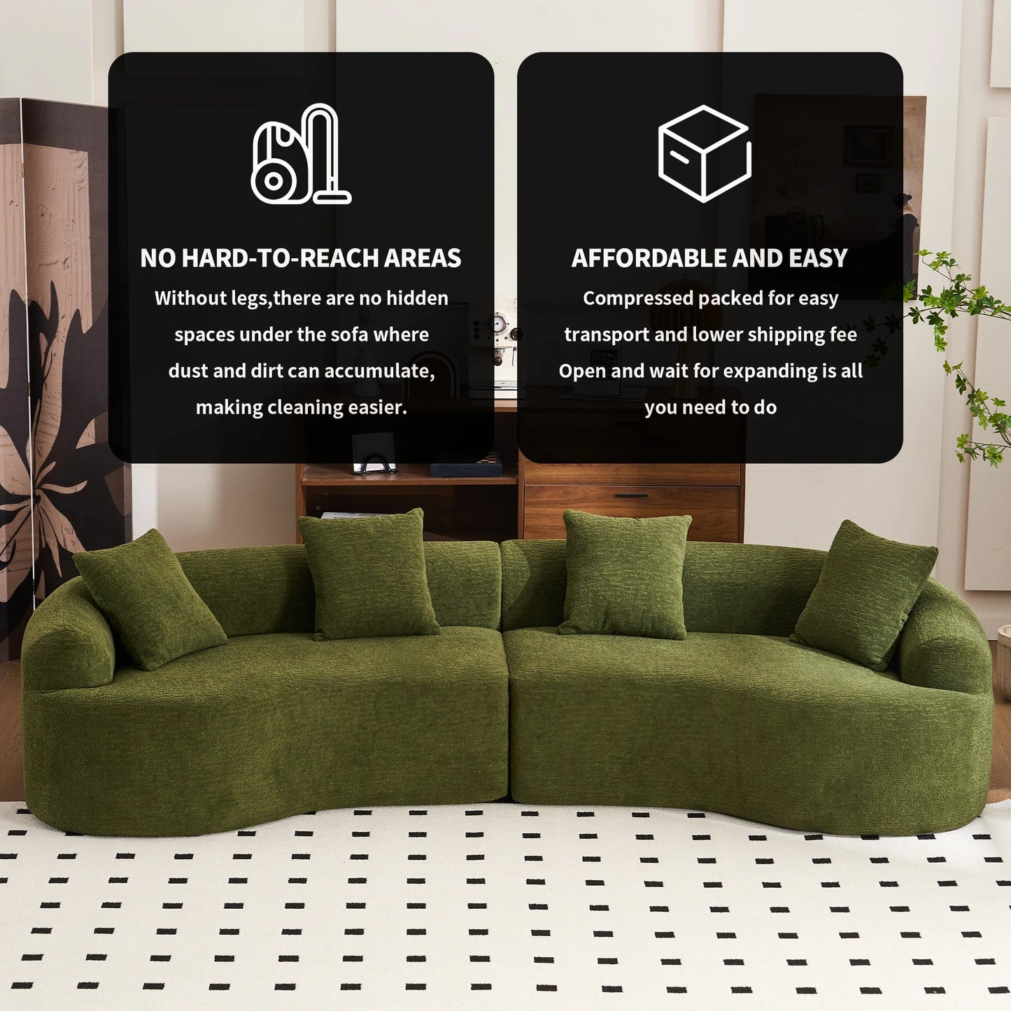 110'' Curved Modular Sectional Sofa Chenille All-Foam Frameless Couch
