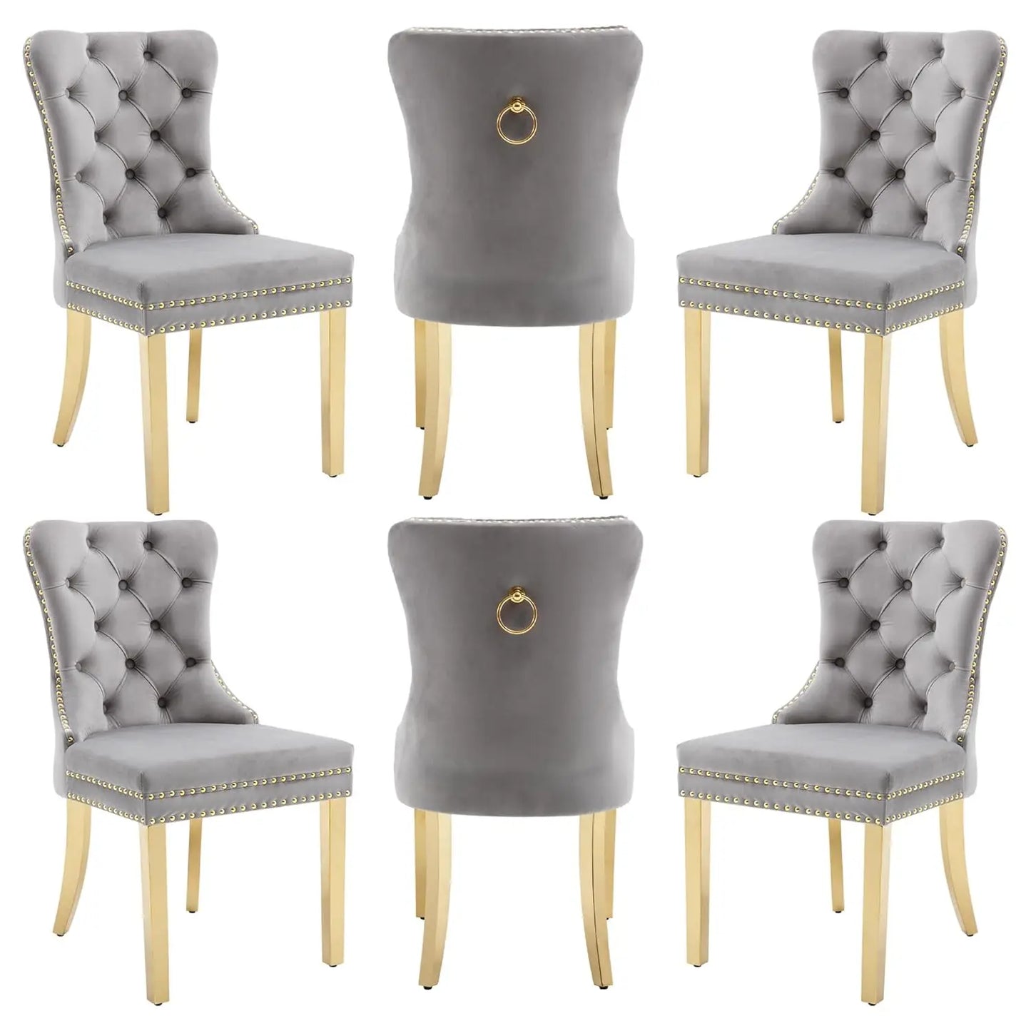 Leather Dining Chairs with Solid Wood Legs and Pull Ring, Luxury, Customized Set of 6