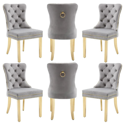 Leather Dining Chairs with Solid Wood Legs and Pull Ring, Luxury, Customized Set of 6