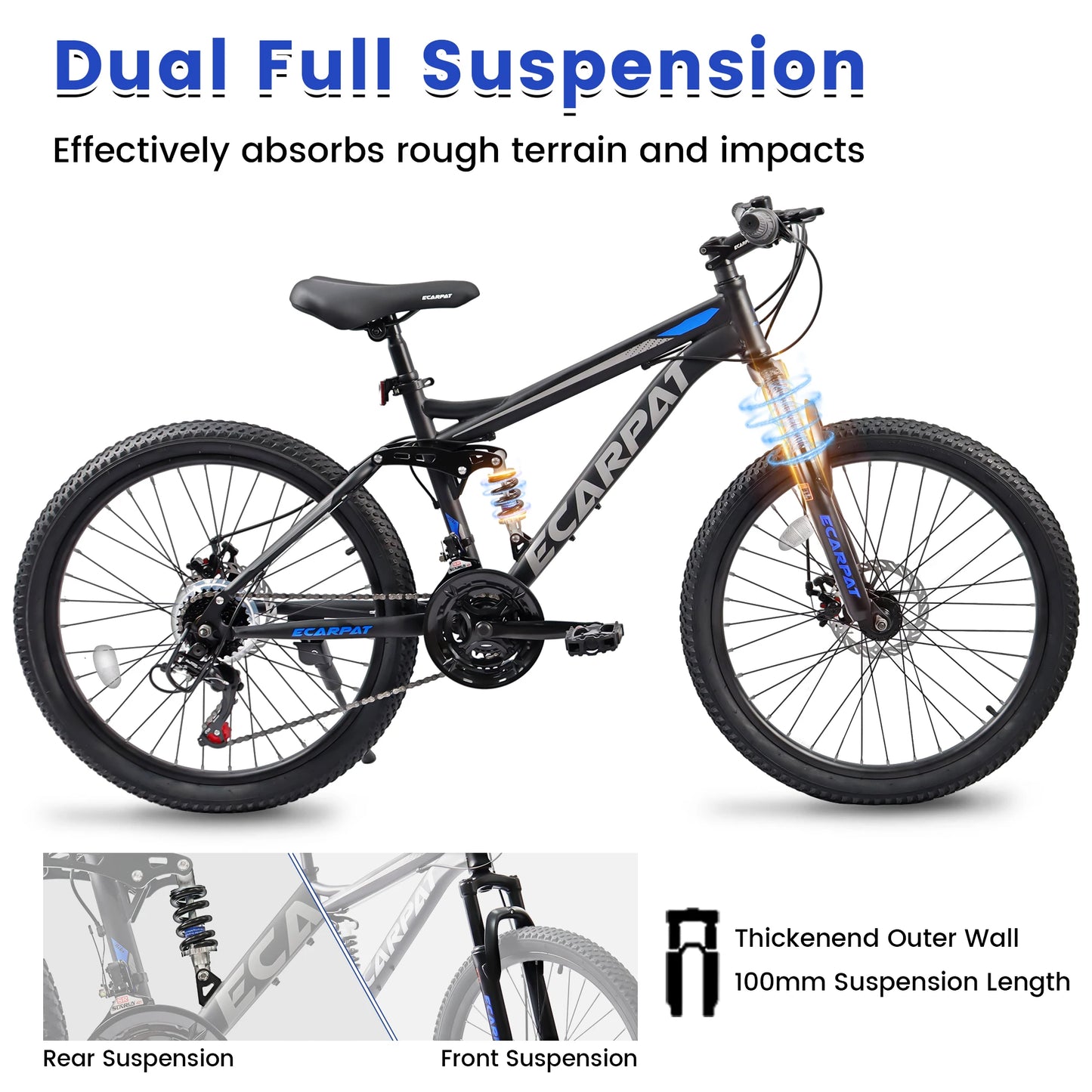 Dual Full Suspension Mountain Bike 24/26/27.5 Inch, Mens Women  21-Speed Disc Bicycles