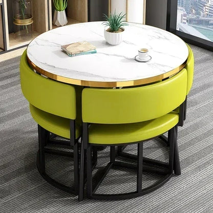 Round Luxury White Mobile Dining Table  Set with 4 Chairs